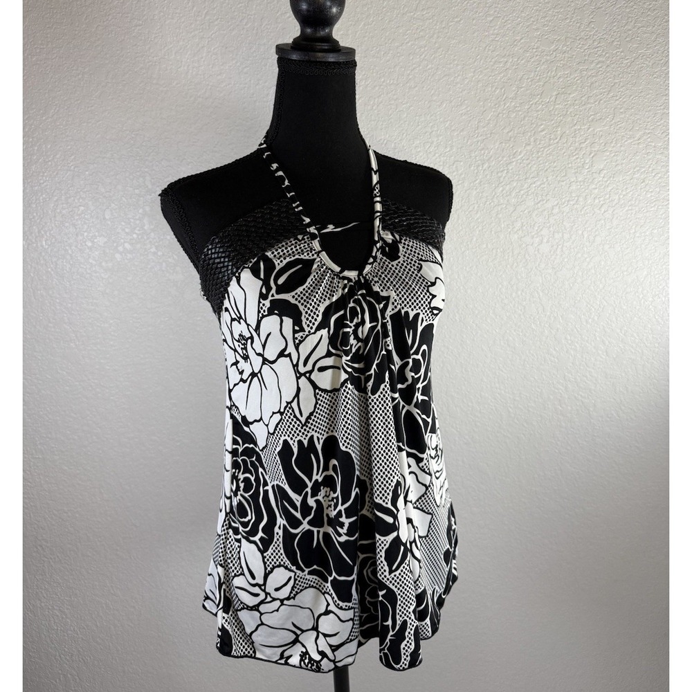Vtg Charlotte Russe Halter Top‎ Women Large Romantic Fairy Black And White Y2K